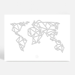 Verdenskort - Geometrisk - Hvid