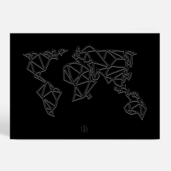 Verdenskort - Geometrisk - Sort