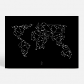Verdenskort - Geometrisk - Sort