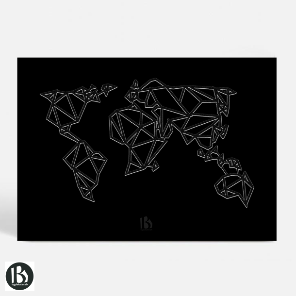 Verdenskort - Geometrisk - Sort